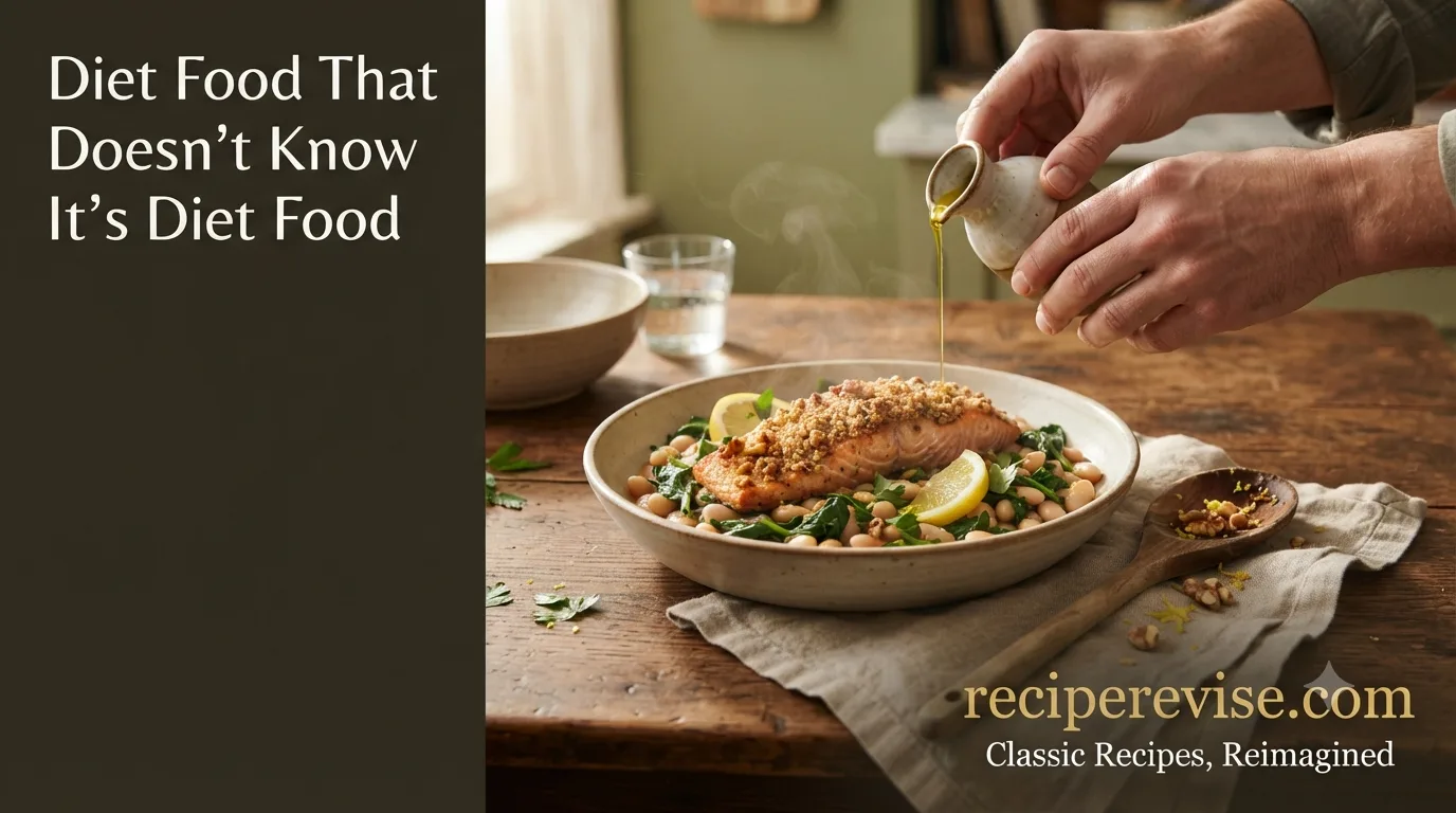 Walnut-crusted salmon with lemony white beans, a Mediterranean MASLD diet